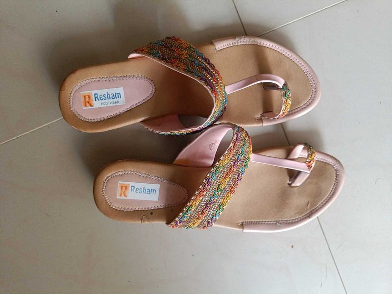Colorful Embellished Flat Sandals