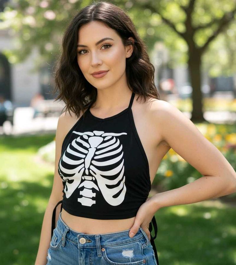 💀Gothic Glam Romwe Skeleton Halter Crop Top💀