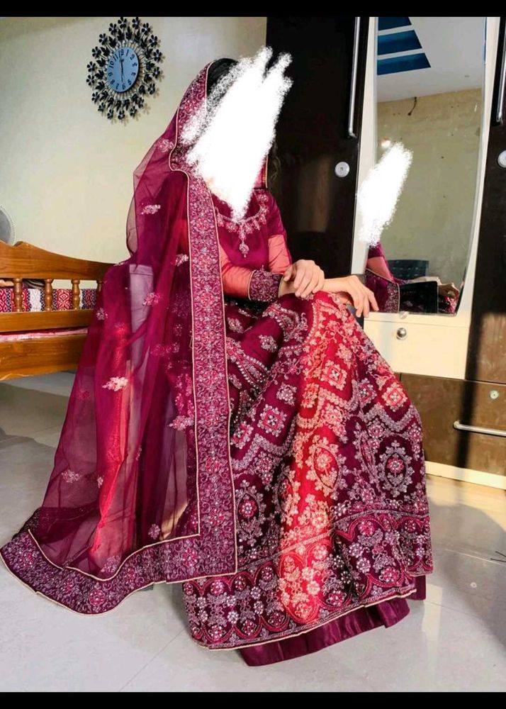 Violet Maroon Embroidered Lehenga Choli Set