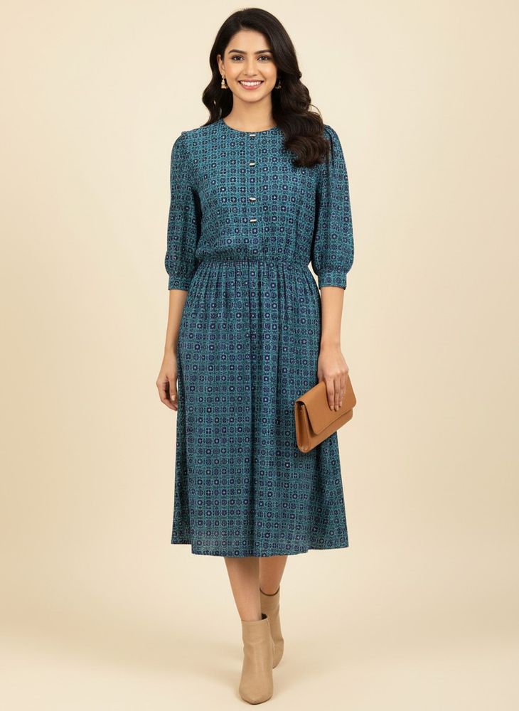Imported Vintage Print Midi Dress