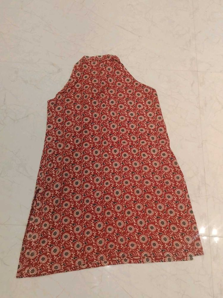 Red Block Print cotton kurta