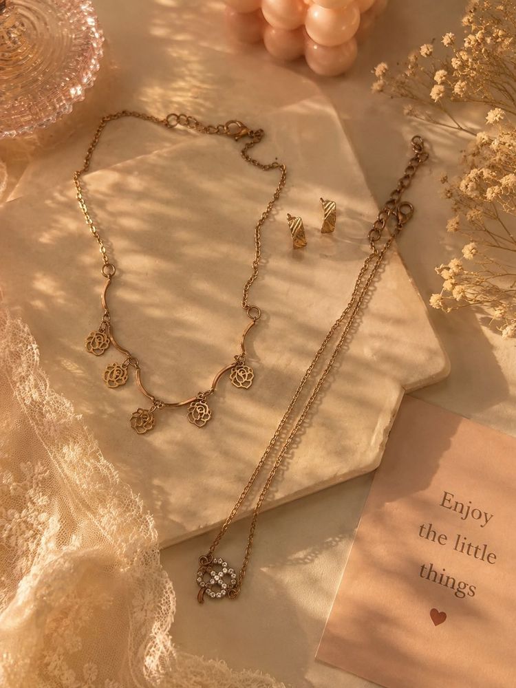 Elegant Rose Necklace and Earrings Set