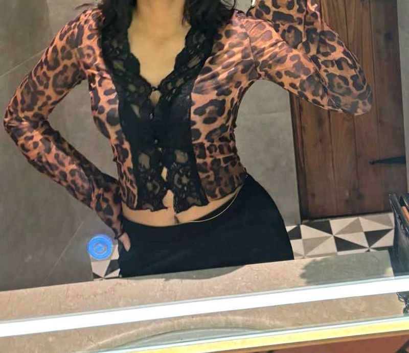 Sheer Leopard Print Lace Trim Top