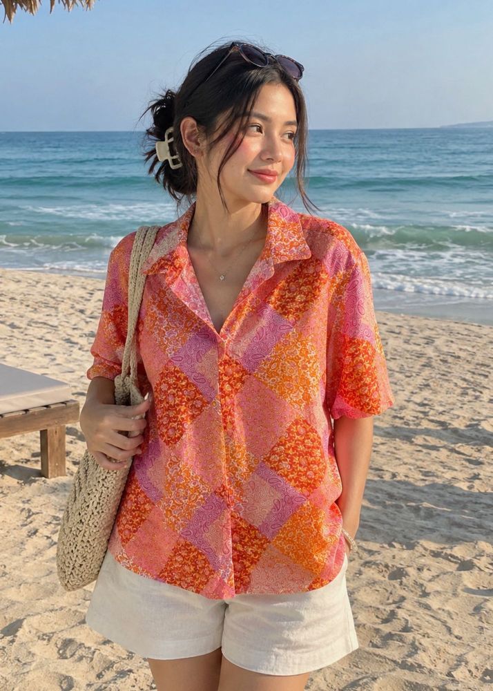 Boho Patchwork Print Button-Up Shirt
