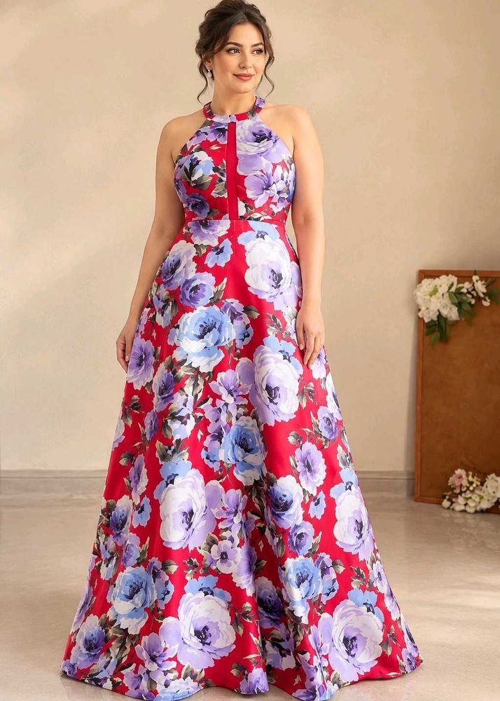 Stunning Floral Print Halter Neck Gown❤️🎀