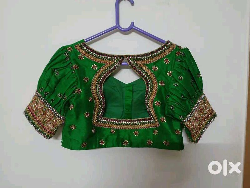 Embellished Green Silk Blouse