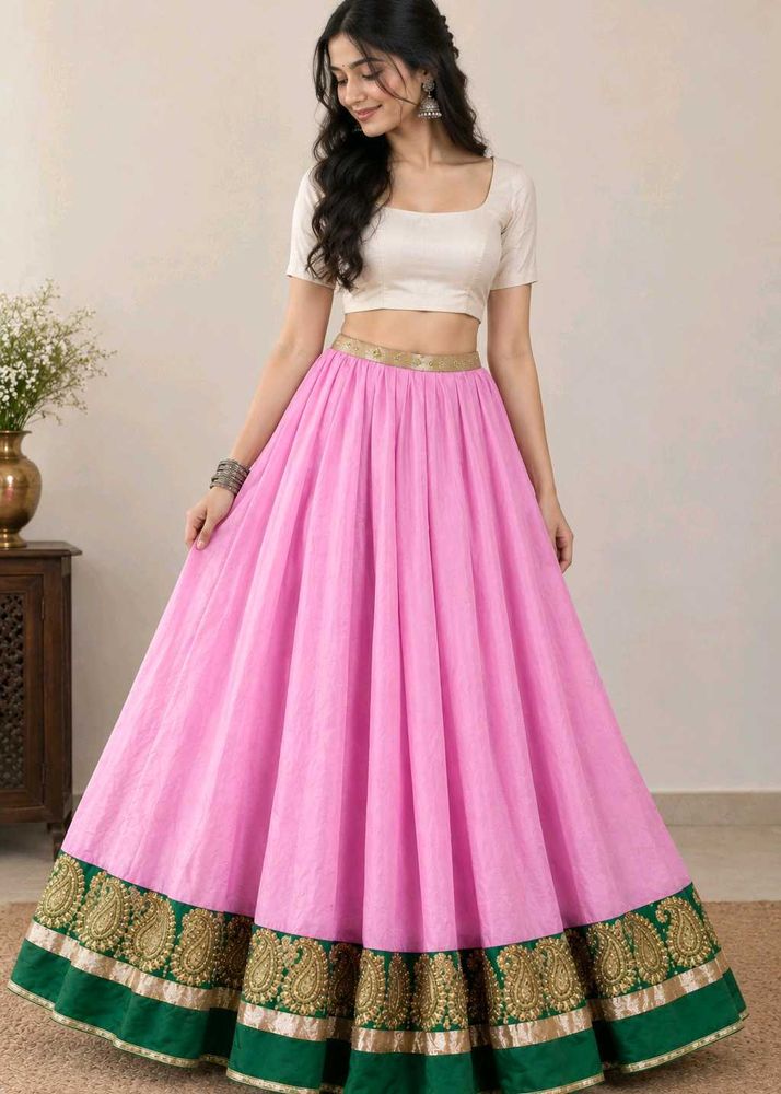 Elegant Pink Lehenga Skirt with Embellished Border