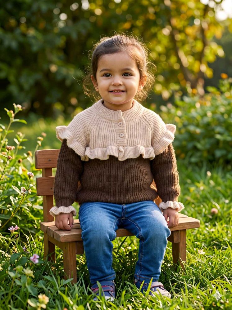 Brown &amp; Beige Ruffle Yoke Sweater 🧸
