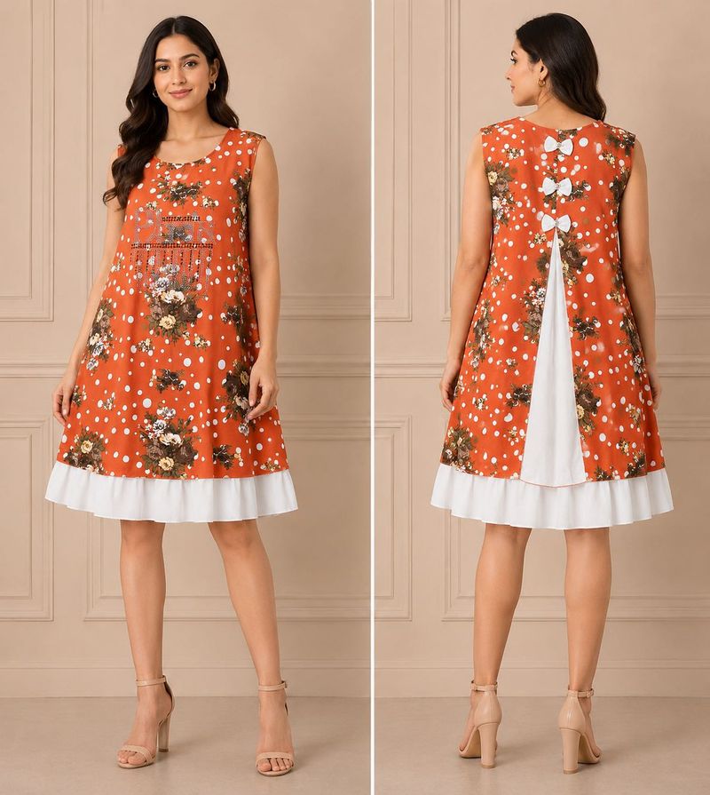 Chic Orange Floral Print Dress