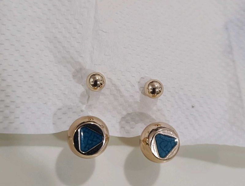 Gold &amp; Teal Stud Earring Set