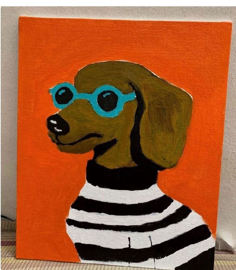 Cute Dog Painting with Glasses