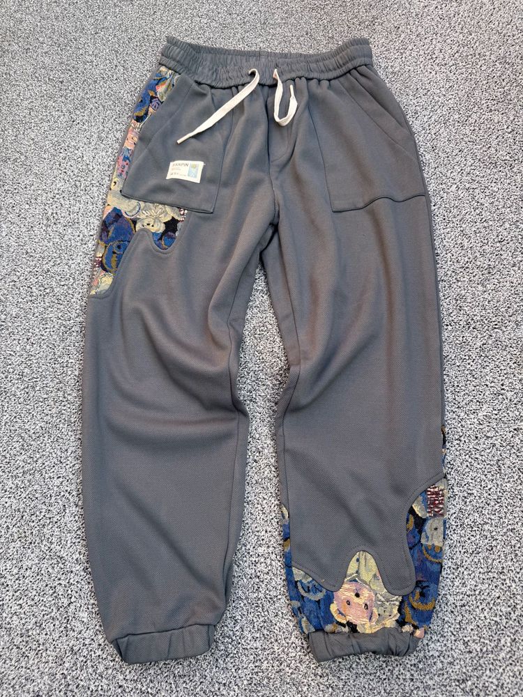Grey Joggers with Patchwork Detail