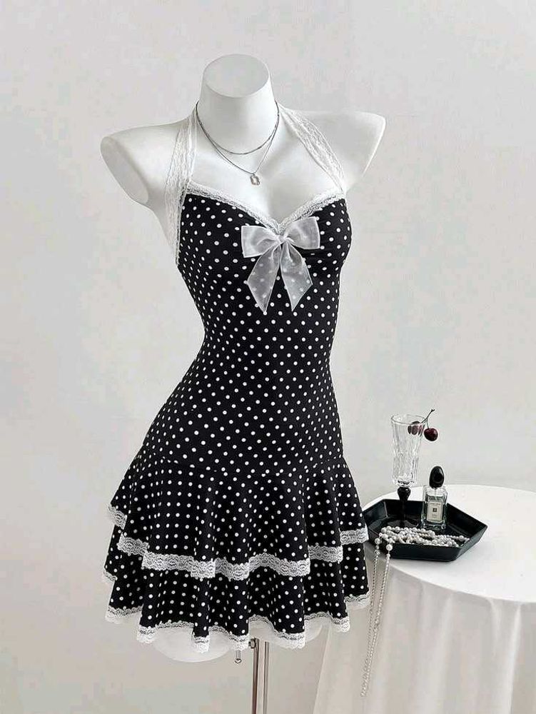 y2k Chic Polka Dot Halter Dress