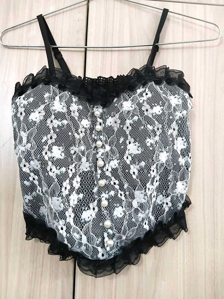 Lace Corset Top with Pearl Details
