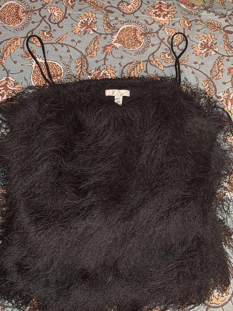Black Faux Fur Camisole Top