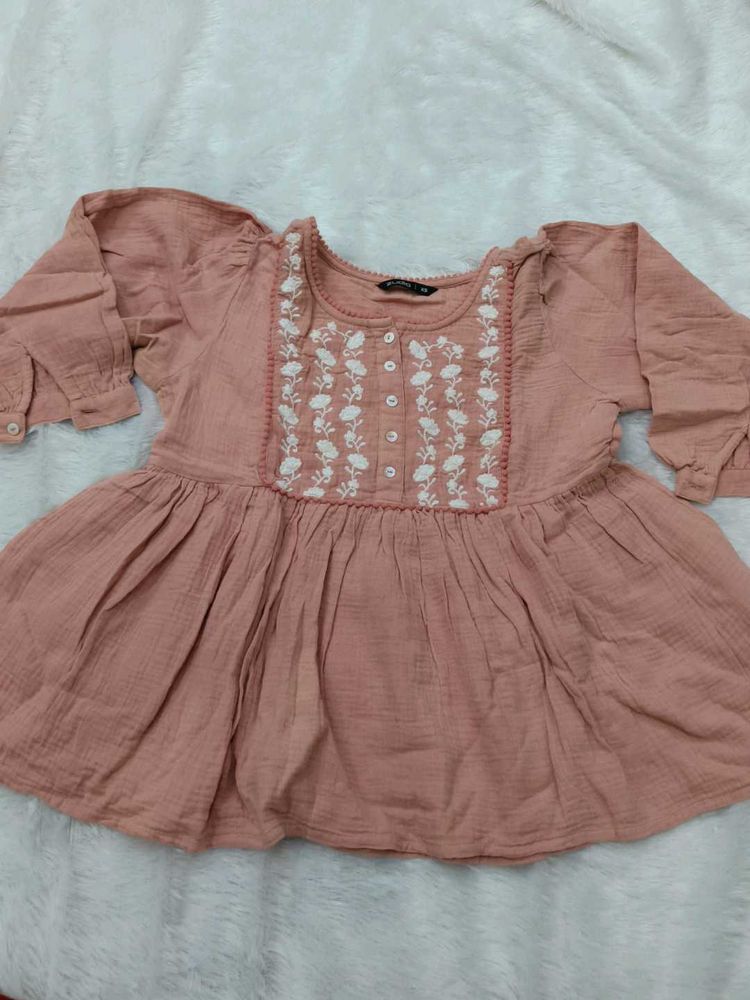 Peach Embroidered Cotton Top