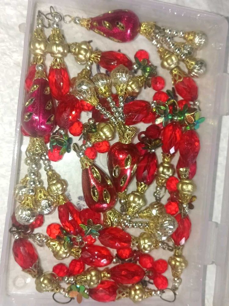 Beaded Red and Gold Jewelry Charms