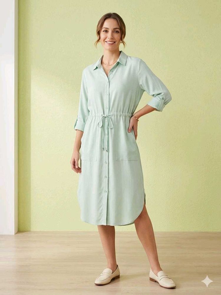 Light Green Button-Up Midi Dress