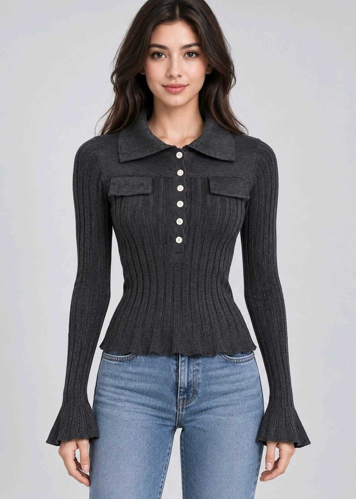 Chic Ribbed Knit Button-Up Top