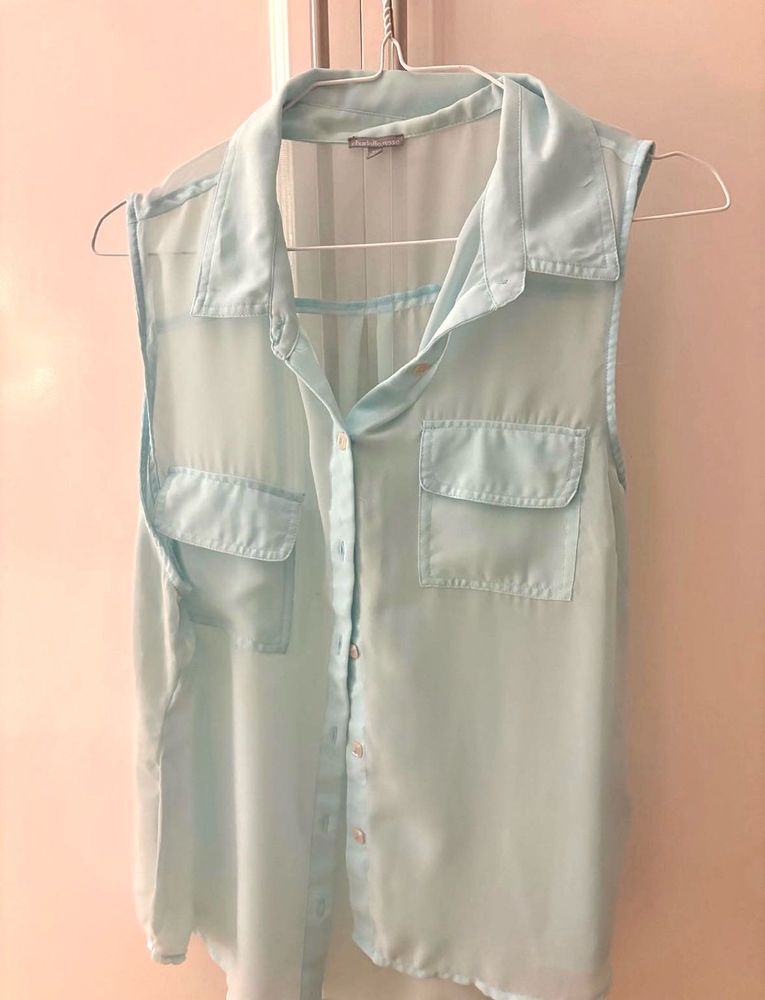 Sheer Sleeveless Button-Up Blouse