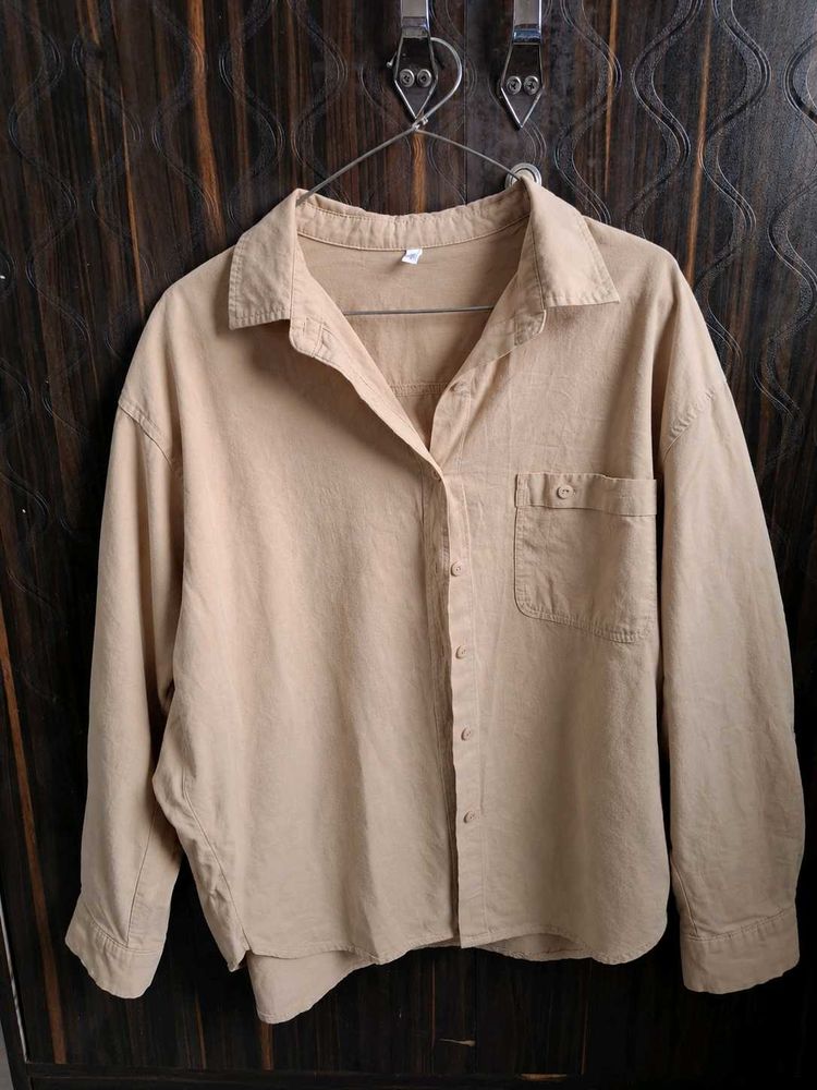 Casual Beige Button-Up Shirt