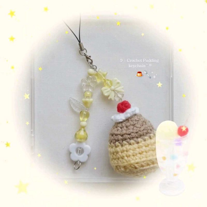 ੭ 🍮﹕Crochet pudding keychain﹒