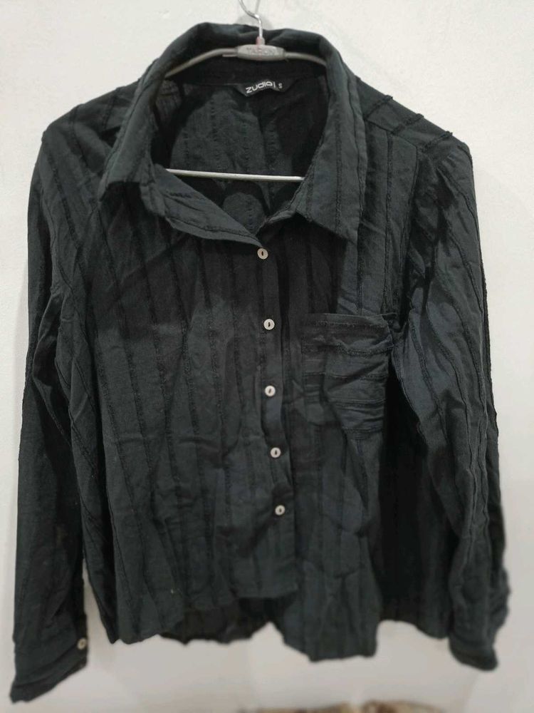 Black Textured Button-Up Shirt