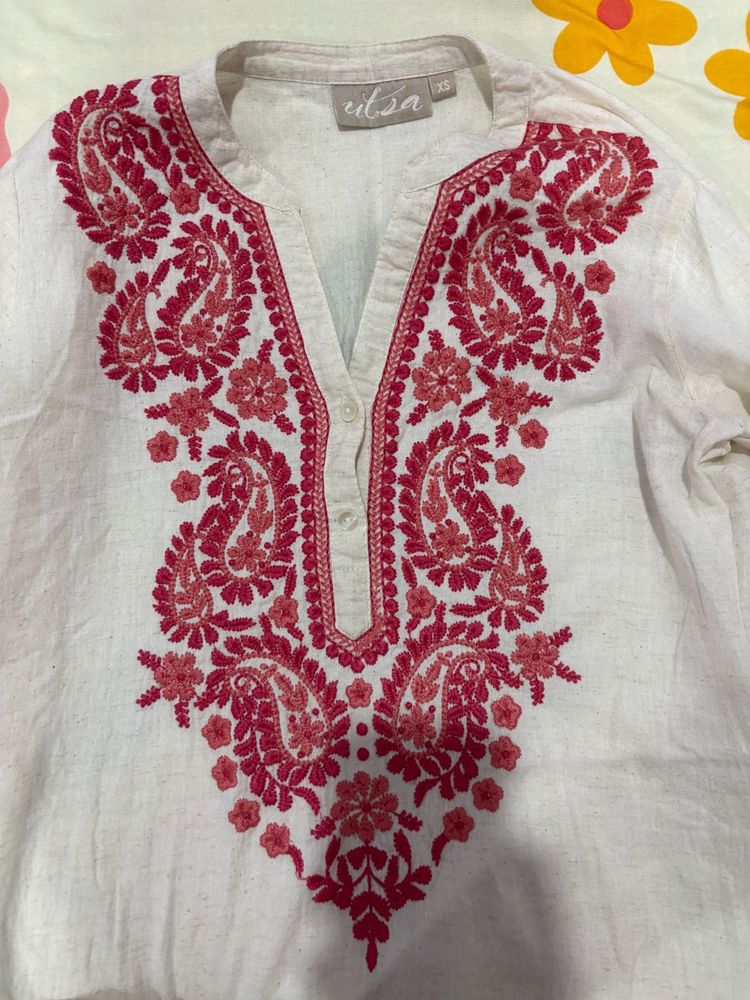Embroidered Beige Kurta