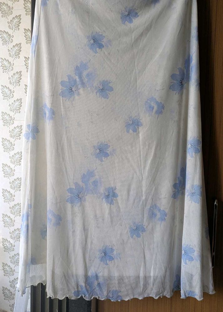 White Floral Print Skirt