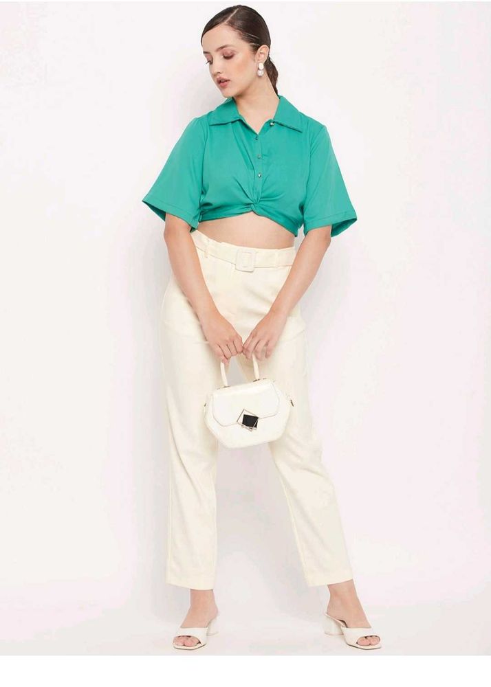 madame off white trouser with belt