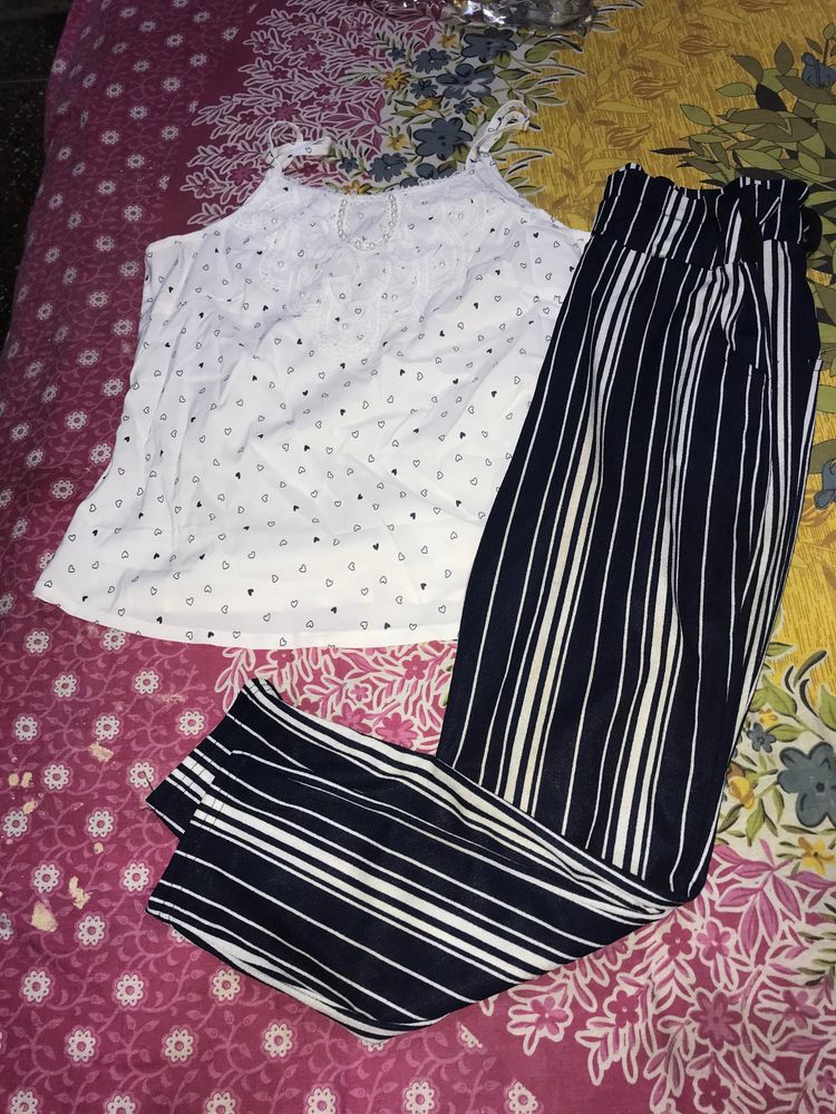 Cute White Tank Top Ad Pants Set
