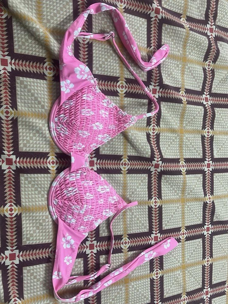 Pink Floral Bikini Top