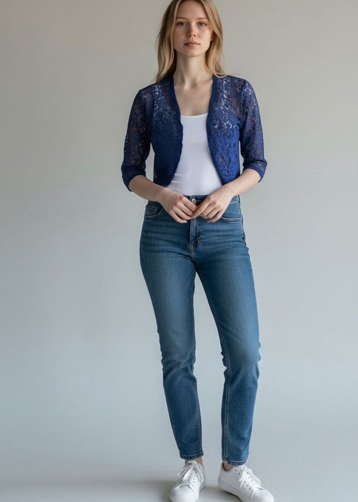 Elegant Blue Lace Bolero Jacket