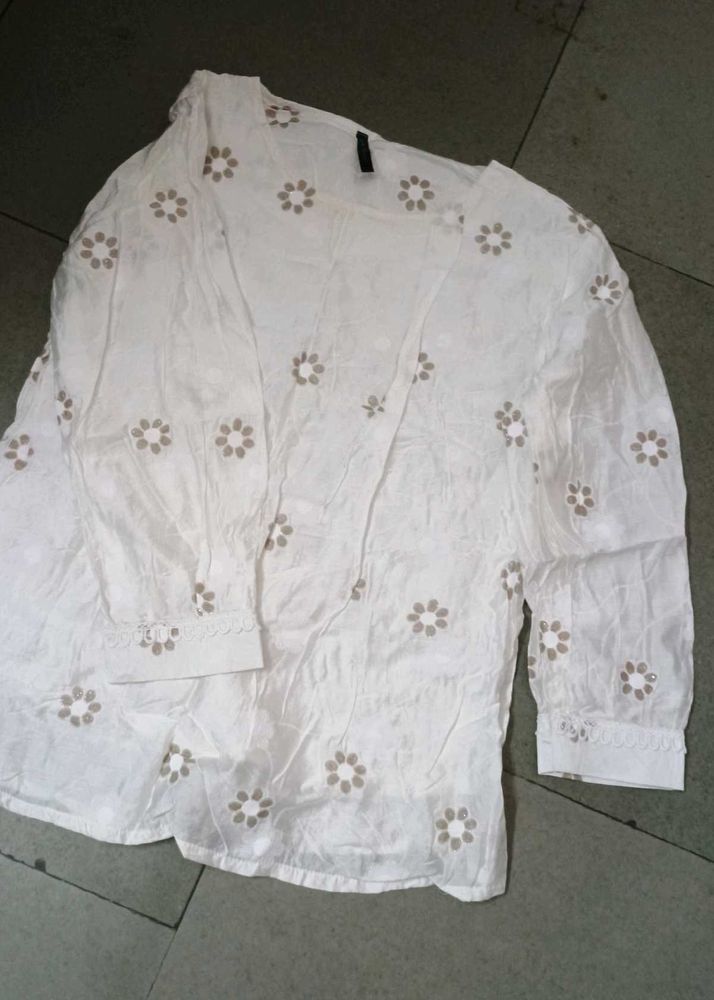White wrape top and kurta Floral Print