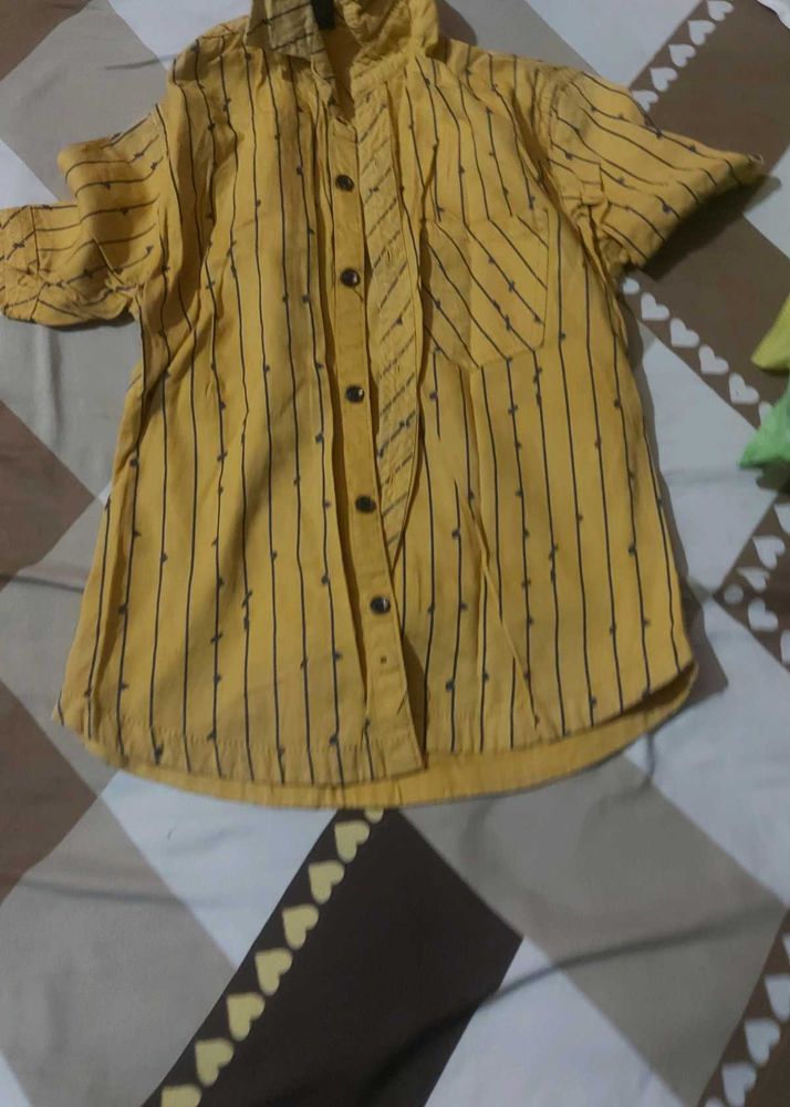 Yellow Striped Short Sleeve Shirt