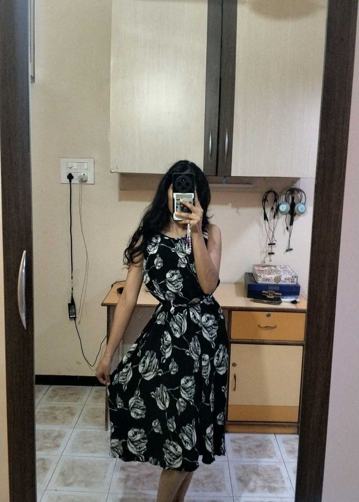 Black Floral Midi Dress | Excellent Condition