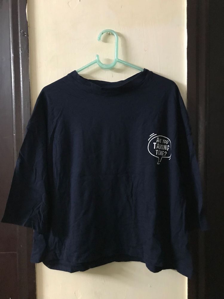 Dark Blue Cropped T-shirt Fits S-M