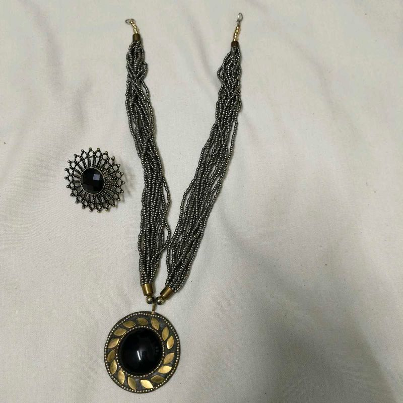 Boho Beaded Necklace and Ring Set