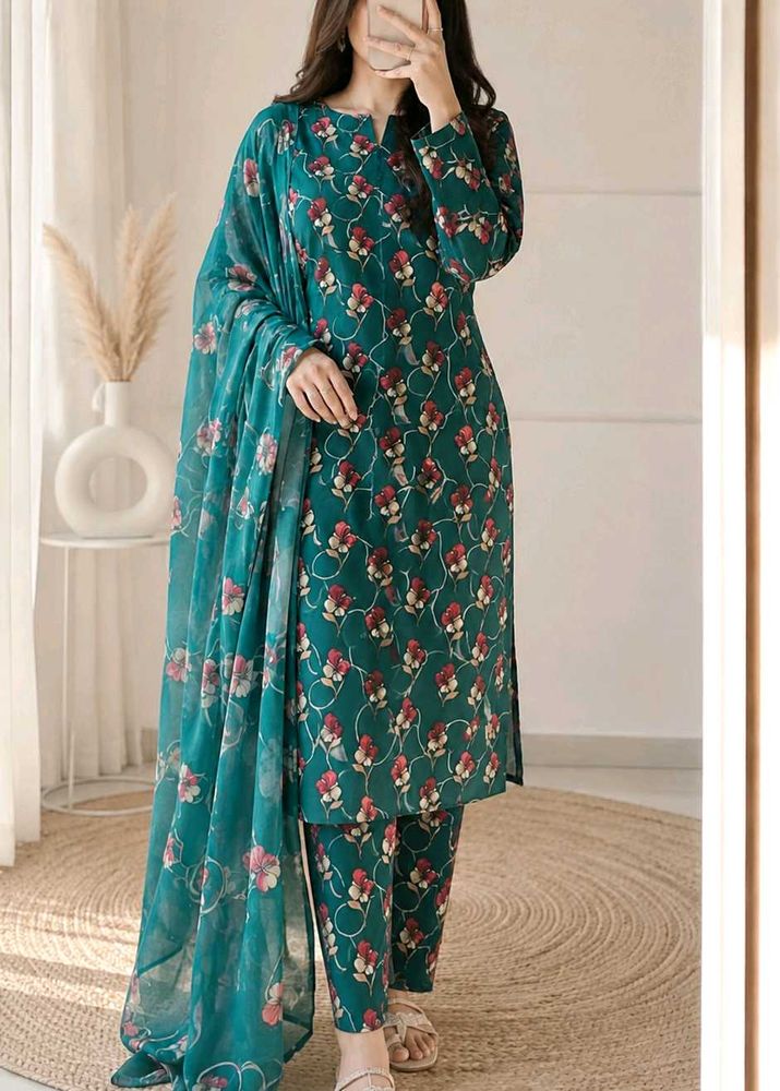 Beautiful Floral Print dress material with Dupatta