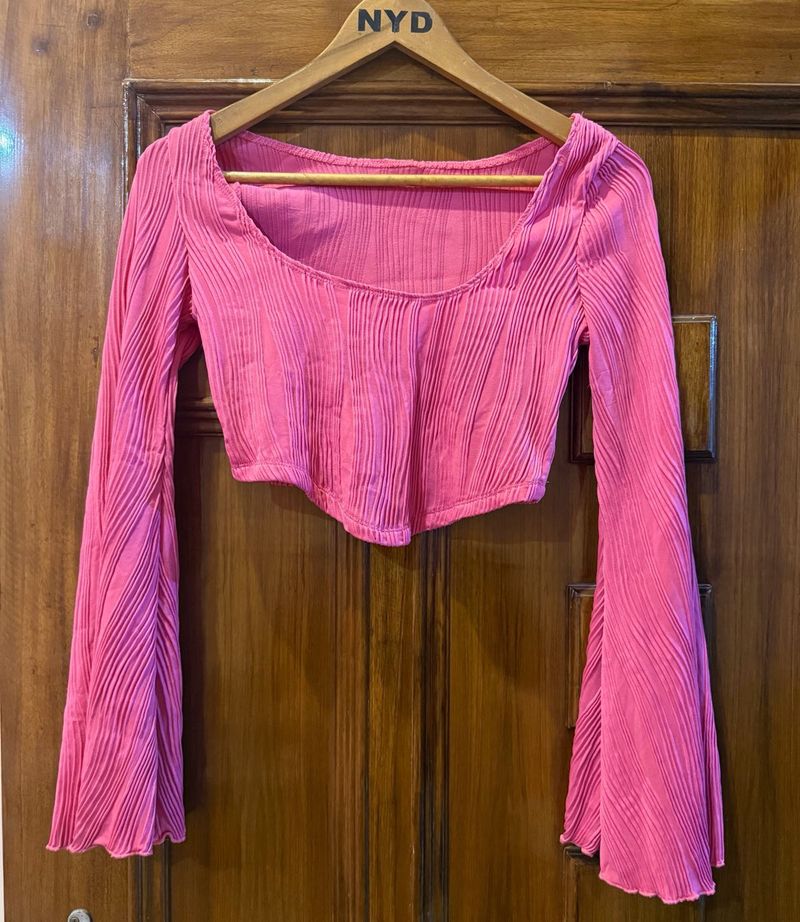 Pink Bell Sleeve Cropped Top
