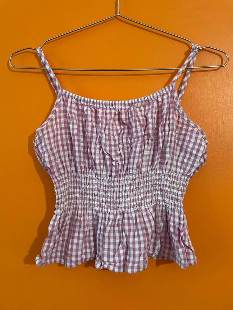 Chic Gingham Smocked Cami Top