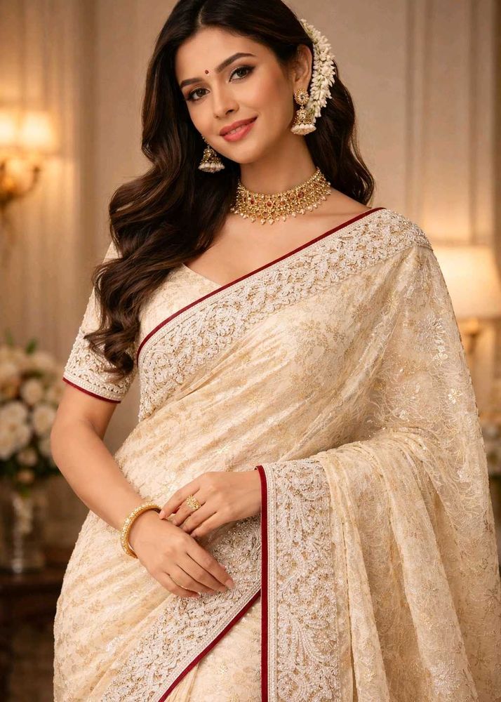 Golden Saari with cutwork border original baraso