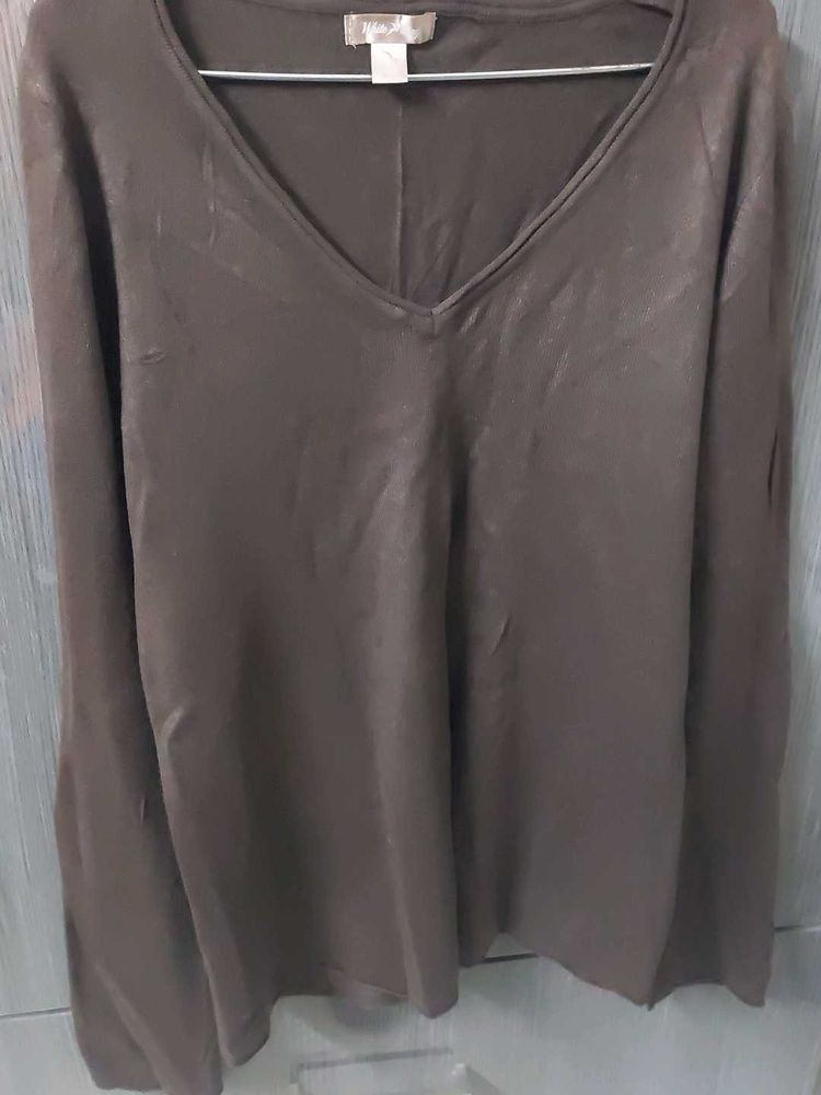 Elegant Brown V-Neck Long Sleeve Top