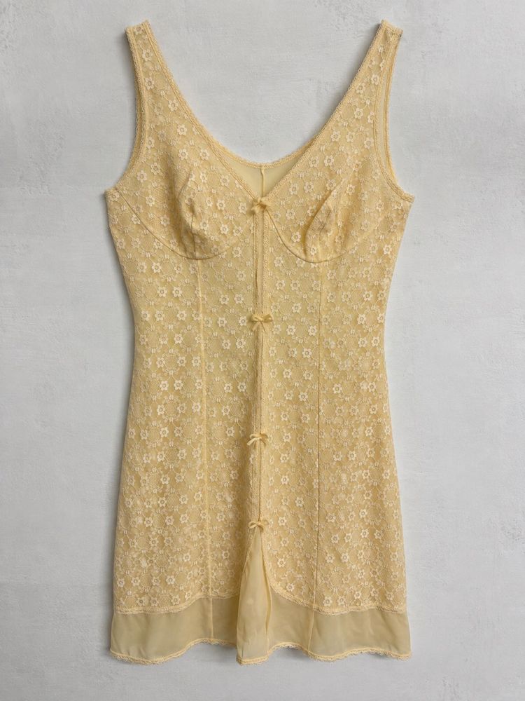 Vintage Yellow Lace Slip Dress