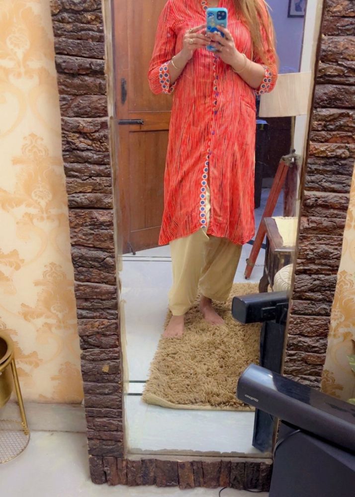 Rust Printed Kurti with Cream Salwar