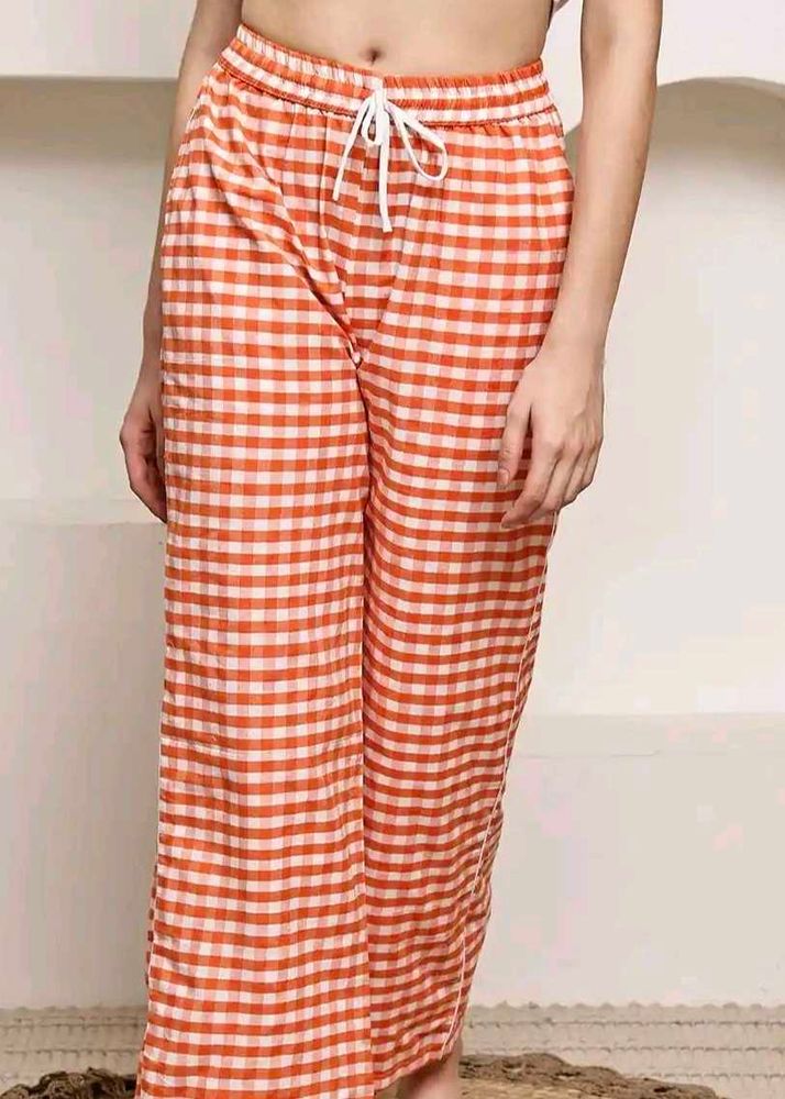 Orange Gingham Wide Leg Pants