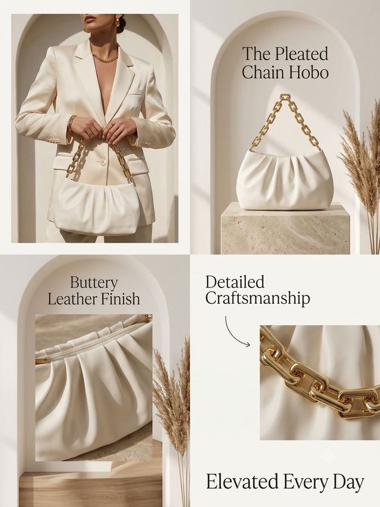 Elegant Pleated Chain Hobo Bag