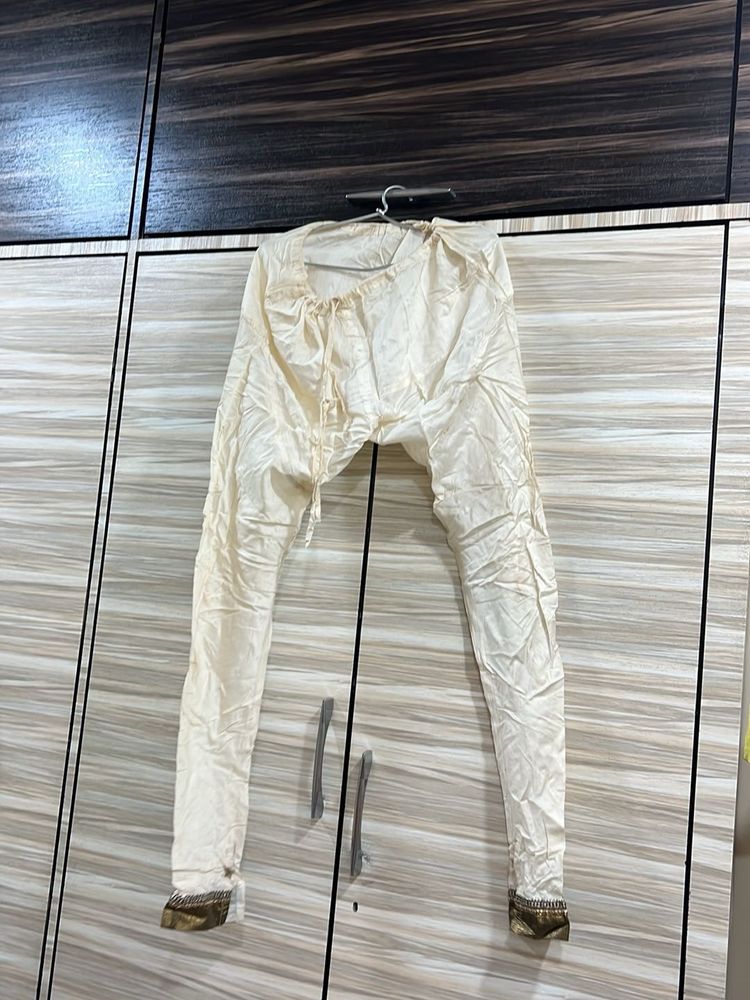 Cream Churidar Pants Silk