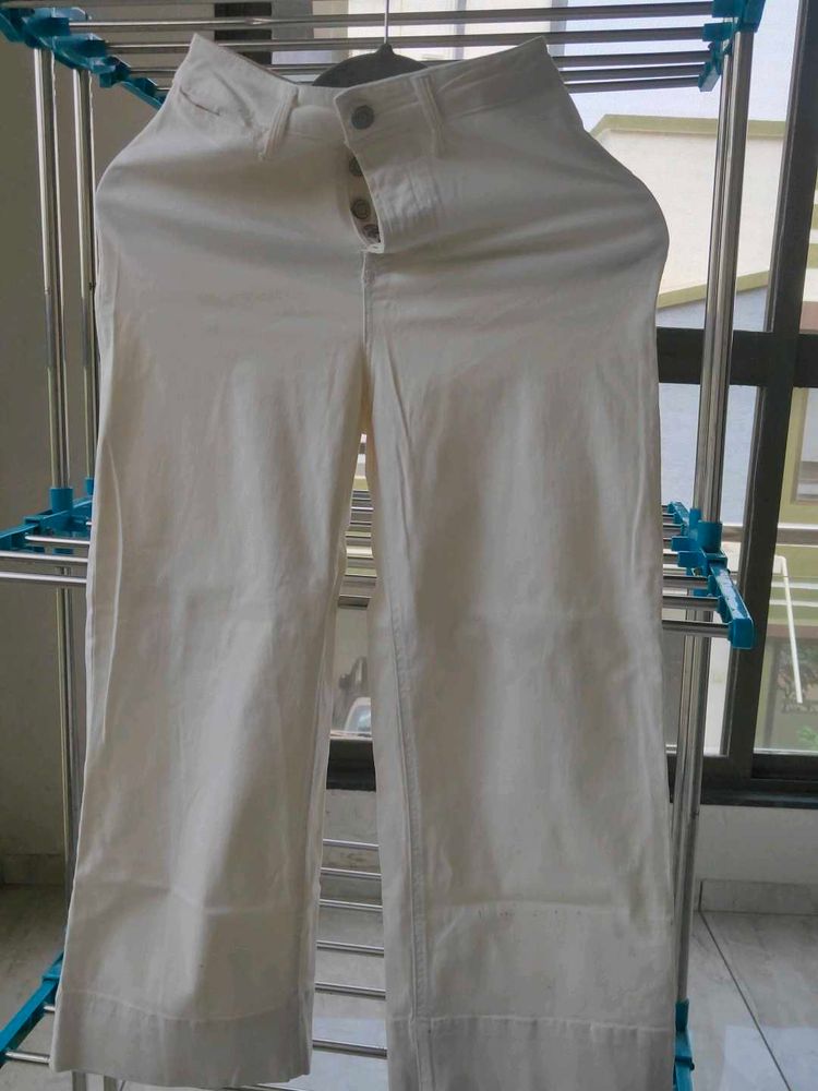 Cream Wide Leg Button Fly Pants