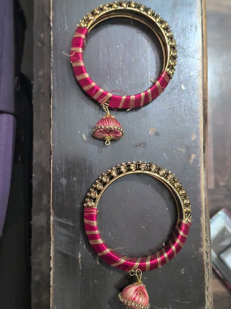 Elegant Silk Thread Bangles with Jhumka
